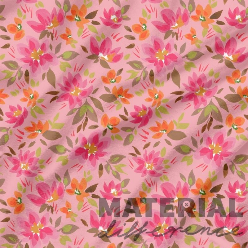 Floral patterned material with pink background