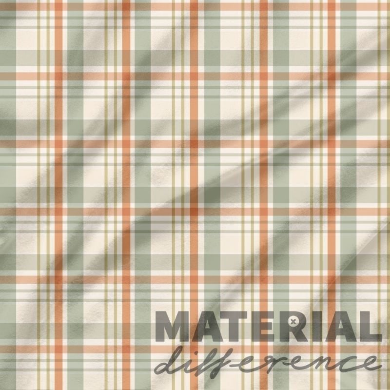 Plaid pattern with text 'MATERIAL difference' on a textured background