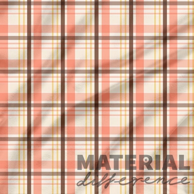 Plaid pattern with text 'MATERIAL difference' on a textured background