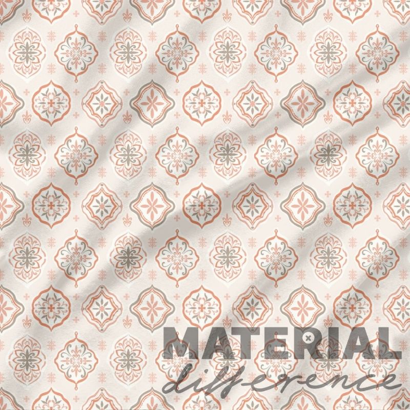 Patterned fabric with 'Material Difference' text on a light background
