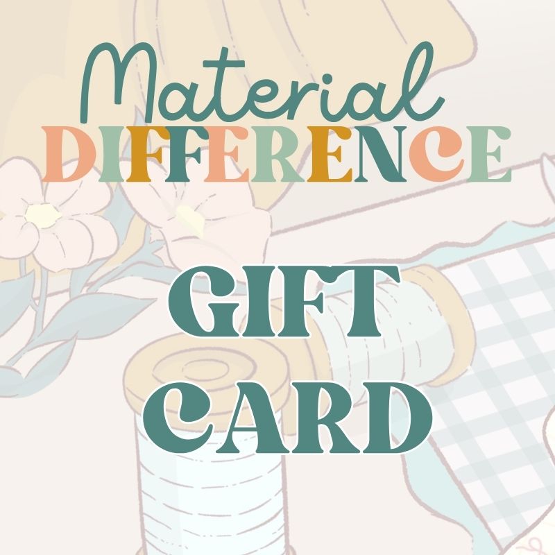 Gift card with floral design and 'Material Difference' text on a light background