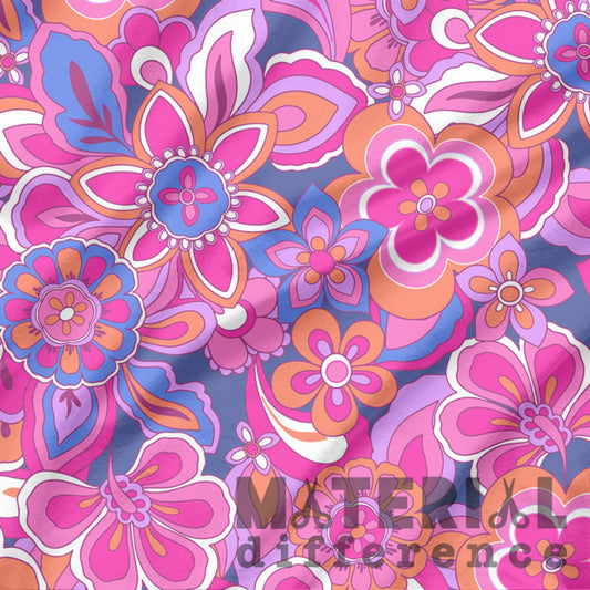 Colorful pink floral pattern with 'Material Difference' text overlay