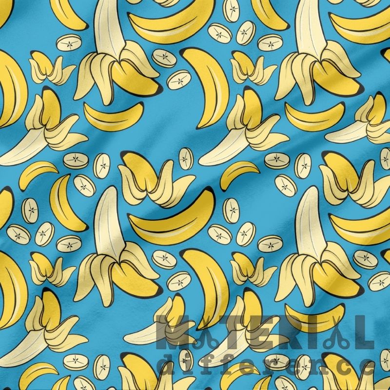 Pattern of bananas on a blue background with 'Material Difference' branding.