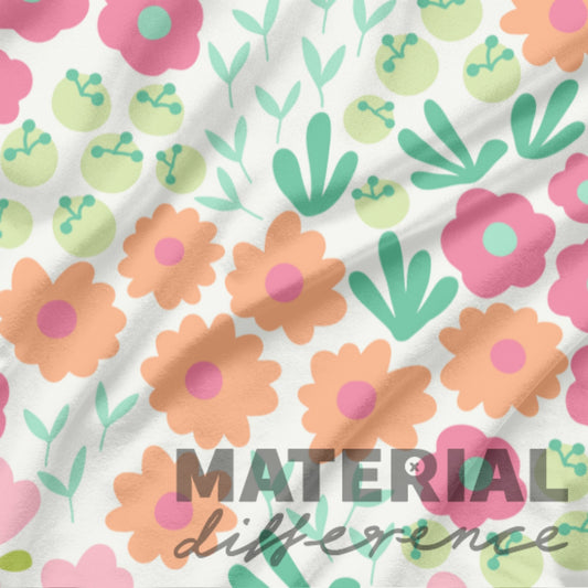 Floral patterned material on white background with 'MATERIAL difference' text