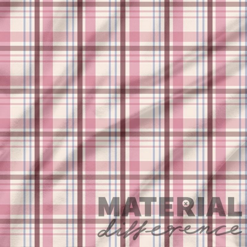 Plaid pattern with pink, white, and blue colors and 'MATERIAL difference' text.