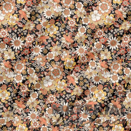 Floral pattern with autumn colors on a black background