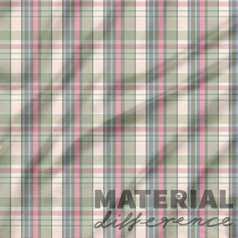 Plaid pattern with text 'MATERIAL difference' on a textured background