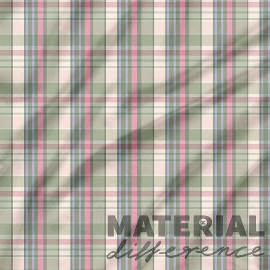 Plaid pattern with text 'MATERIAL difference' on a textured background