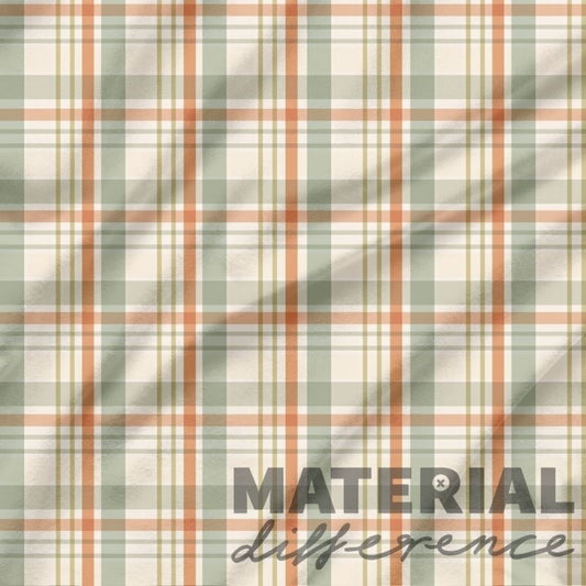 Plaid pattern with text 'MATERIAL difference' on a textured background