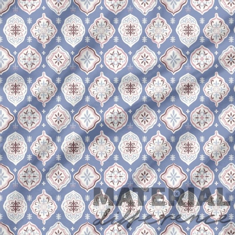 Decorative pattern with geometric shapes on a blue background