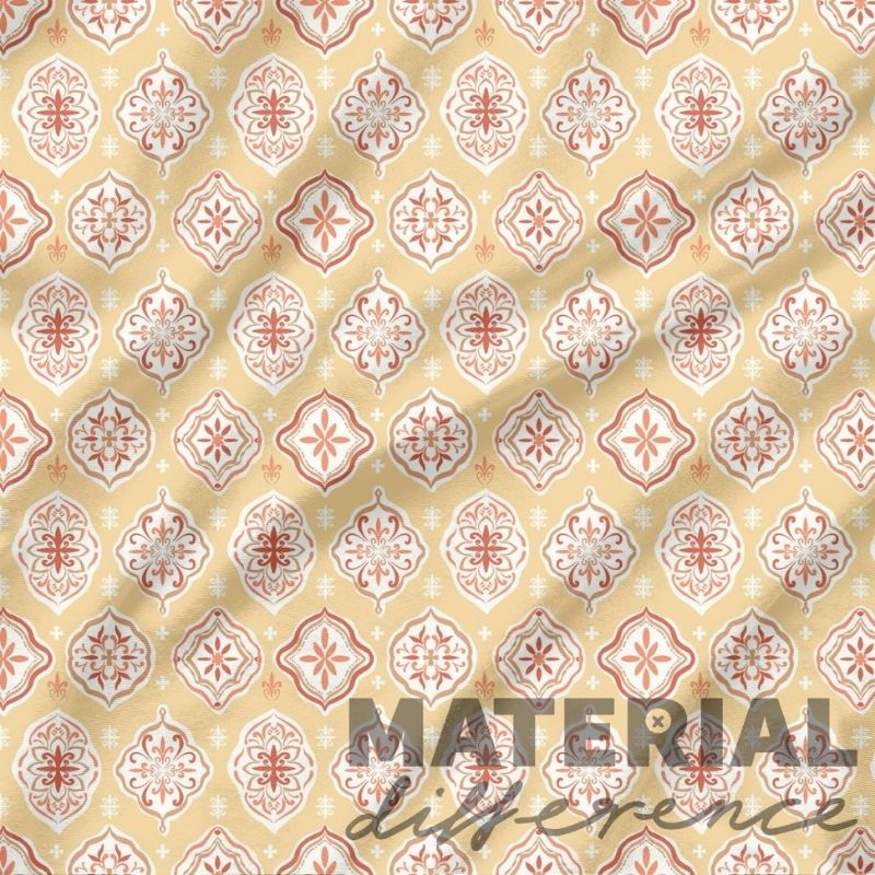 Patterned material with geometric design and 'MATERIAL DIFFERENCE' text on a beige background