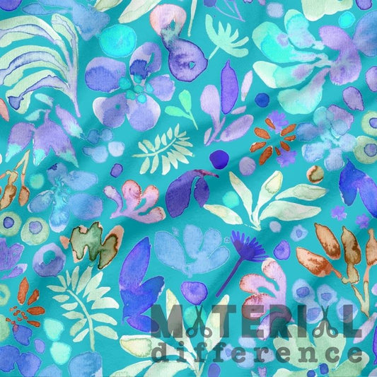 Colorful floral pattern with 'Myterdy difference' text on a teal background