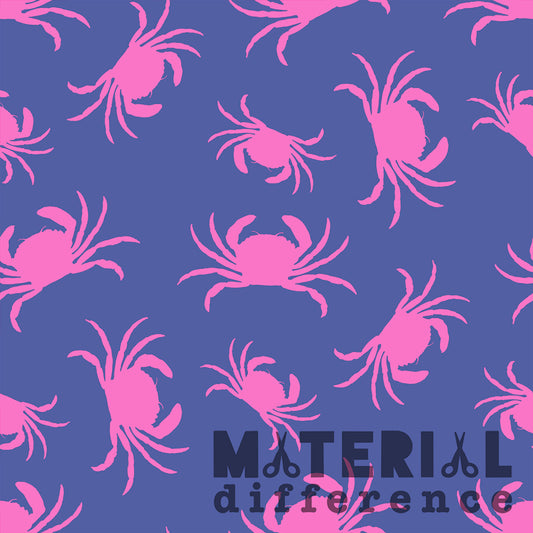 Pattern of pink crabs on a blue background with 'Material Difference' text.