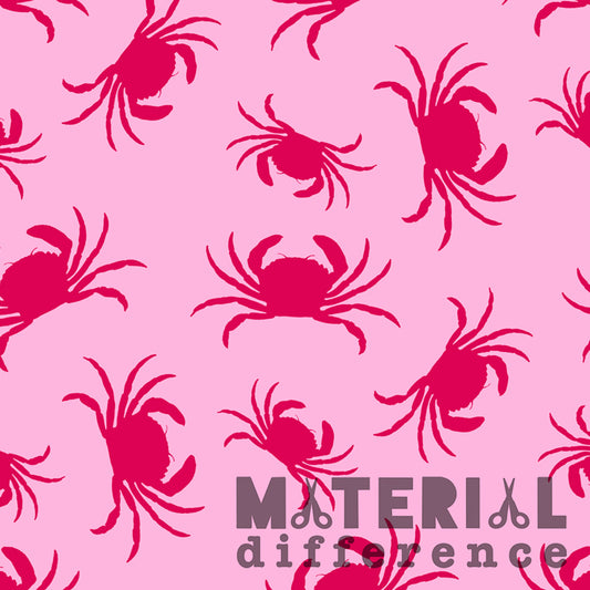 Pattern of pink crabs on a pink background with 'Material Difference' text.