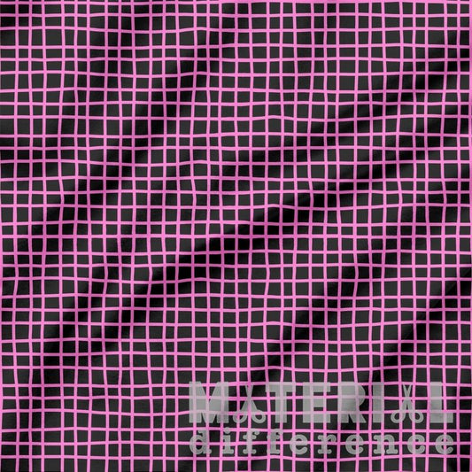 Grid pattern with pink lines on a black background, featuring the text 'MATERIAL DIFFERENCE'.