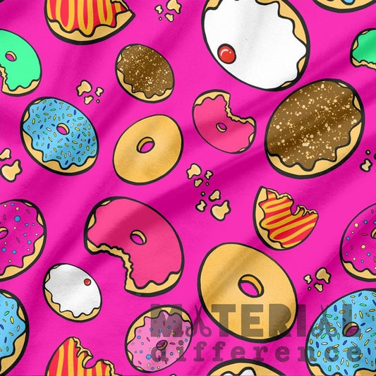 Pattern of colorful donuts on a pink background with 'Mister Donut' branding.