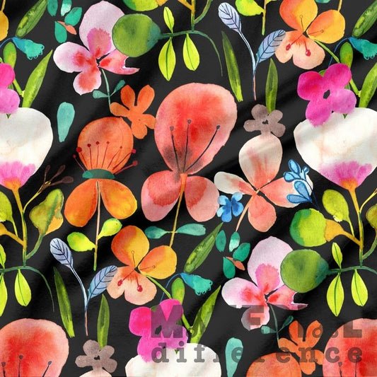 Colorful floral pattern on a black background