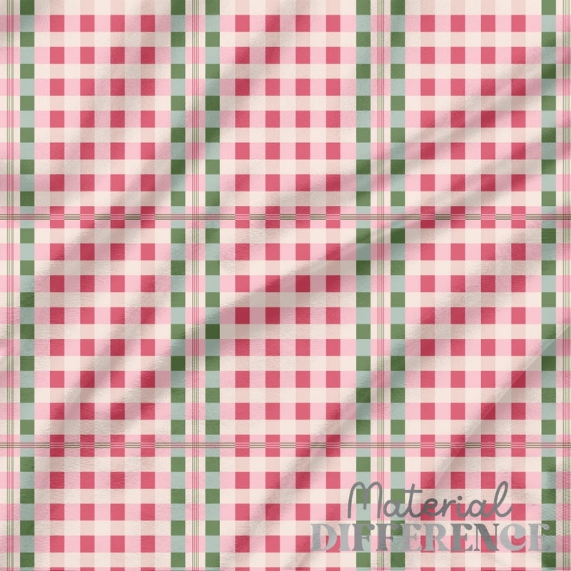 Pink and red and green gingham fabric