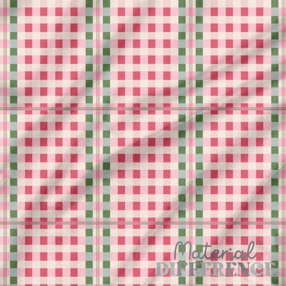 Pink and red and green gingham fabric