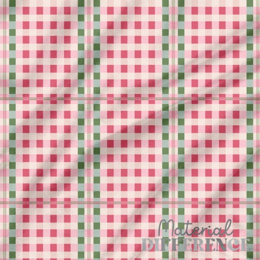 Pink and red and green gingham fabric