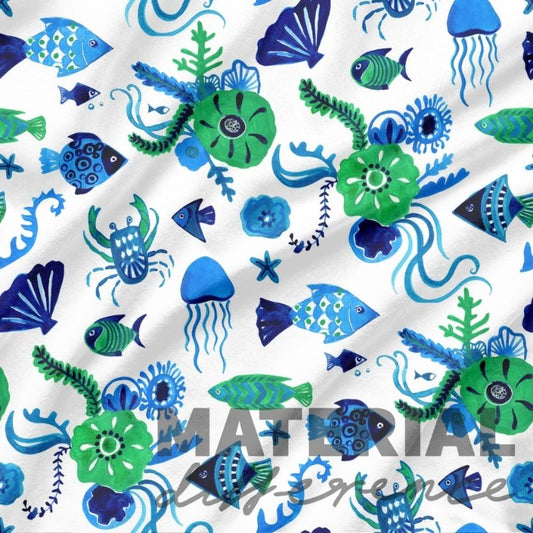 Pattern of blue and green sea creatures on a white background with 'MATERIALDifference' branding.