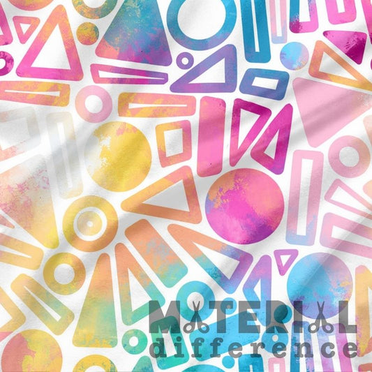 Colorful geometric shapes on a white background with 'Material Difference' text.