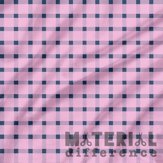 Pink and blue checkered fabric with 'Material Difference' text.