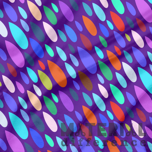 Colorful pattern of teardrop shapes on a purple background with 'Material Difference' branding.