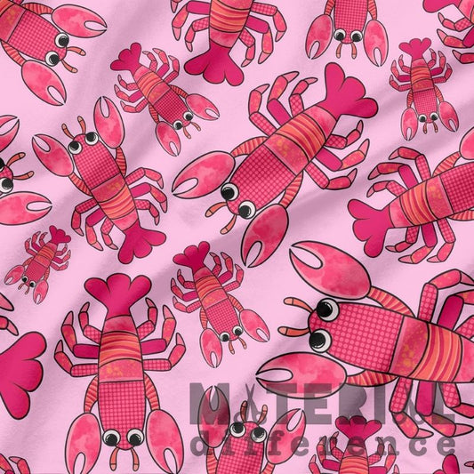 Pattern of pink lobsters on a pink background