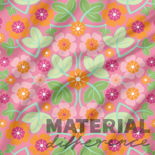 Geometric Floral patterned material with 'MATERIAL difference' text on a pink background