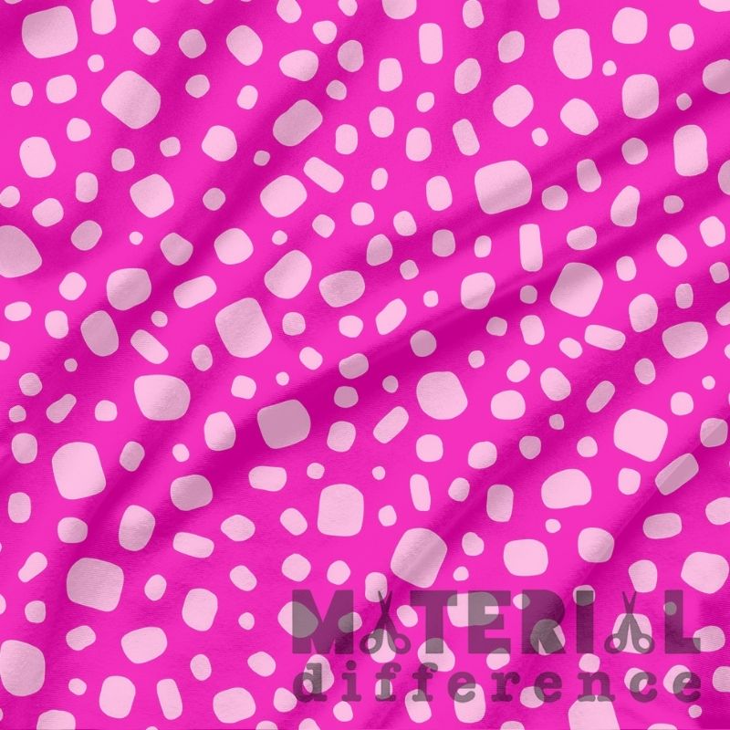Pink fabric with pale pink polka dots and 'Material Difference' text.