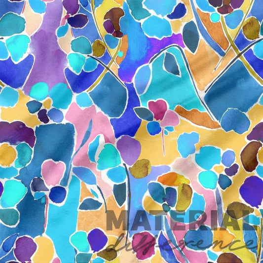 Colorful abstract pattern with blue, purple, yellow, and green colors on a multicolor background.