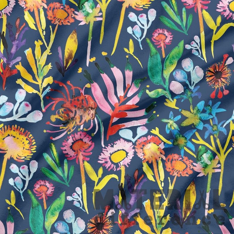 Colorful floral pattern on a dark blue background