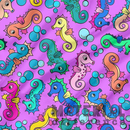 Colorful seahorse pattern on a purple background