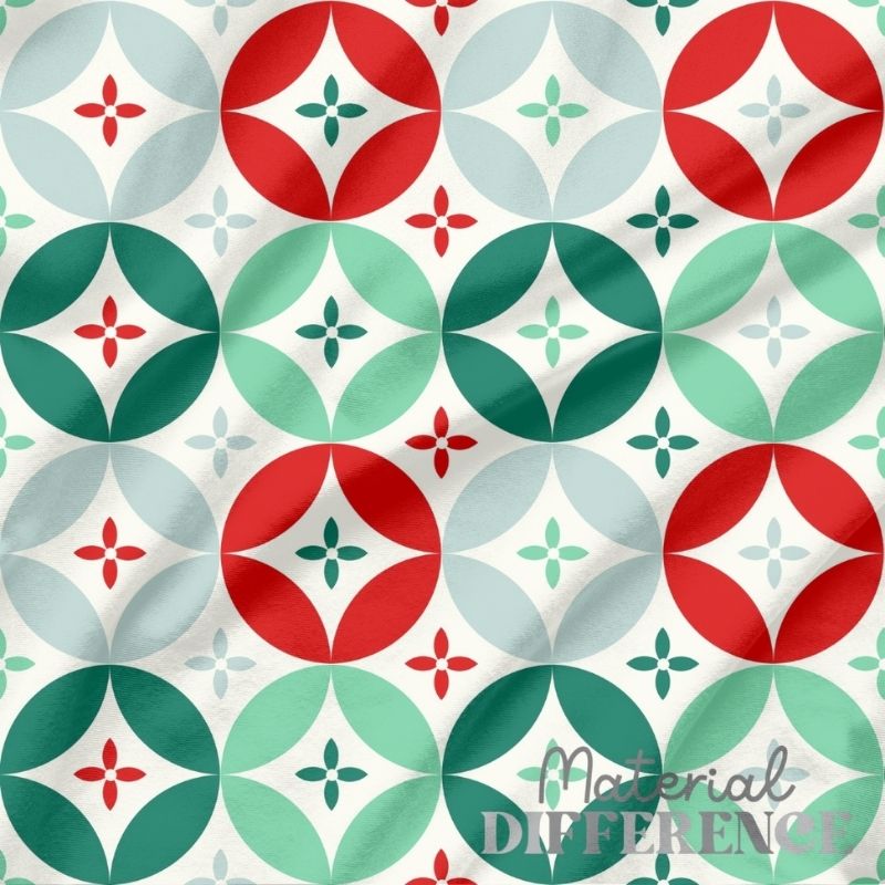 Pattern of red, green, and mint geometric shapes with 'Material Difference' branding.