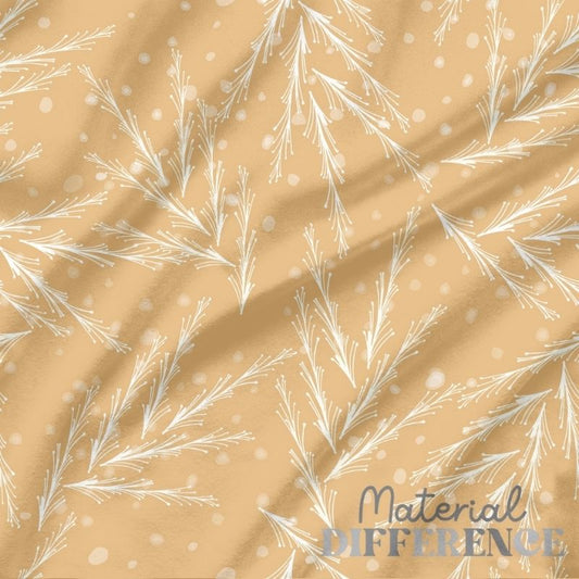 Fabric with white floral pattern on a beige background, featuring 'Material Difference' branding.