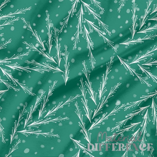 Green fabric with white floral pattern and 'Materials Difference' branding.