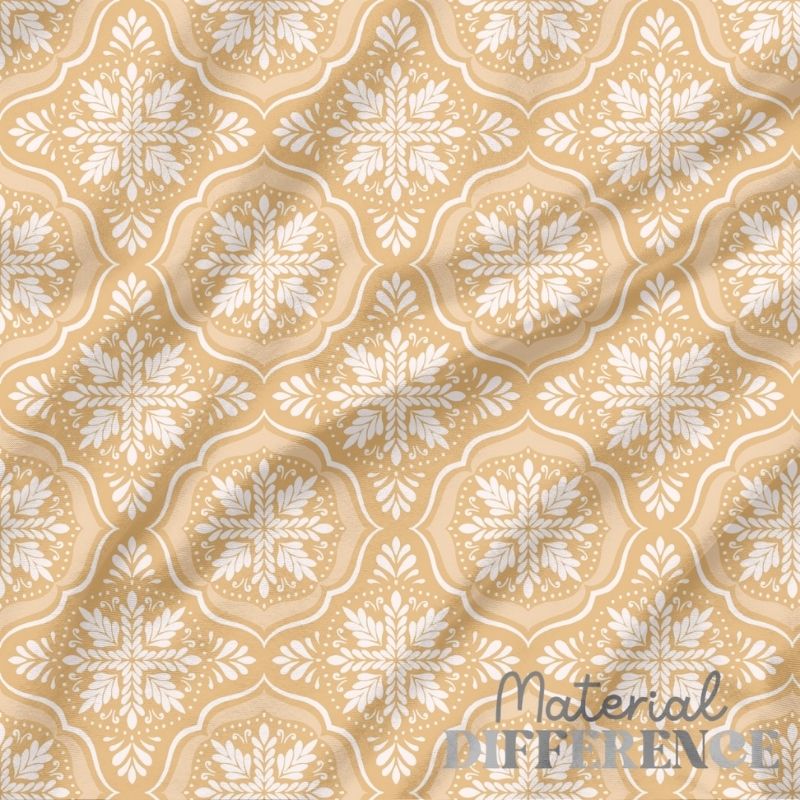Patterned material with snowflake design on a beige background, featuring the brand 'Material Difference'.