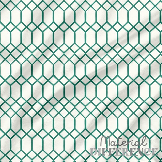 Geometric pattern with green lines on a white background, featuring the brand 'Material Difference'.