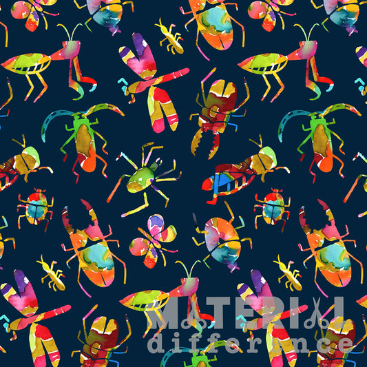 Colorful bug pattern on a dark blue background with 'Material Difference' branding.
